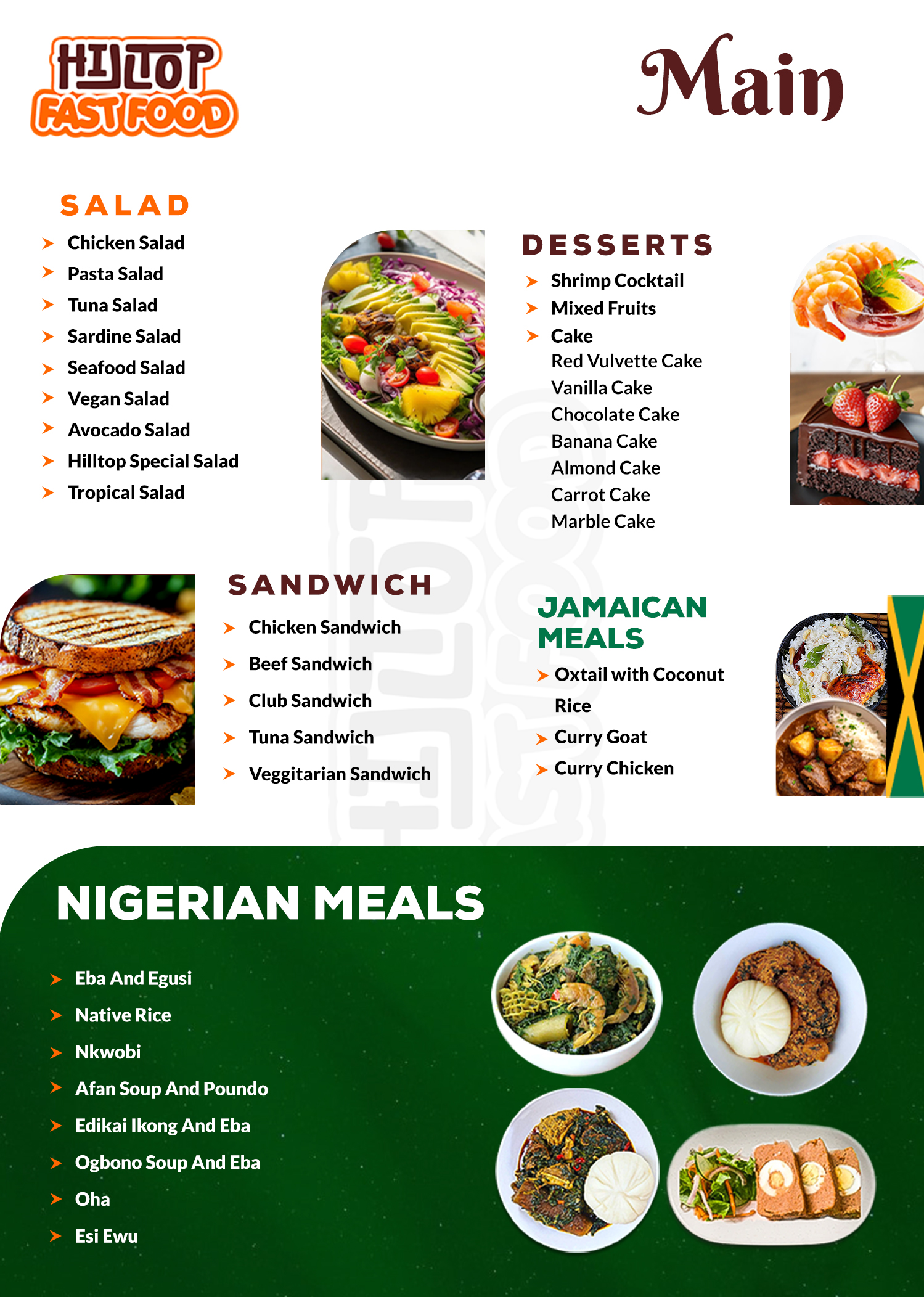 Hilltop FastFood Menu